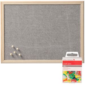 Prikbord incl. 40x punaises gekleurd - textiel - 40 x 60 cm - lichtgrijs