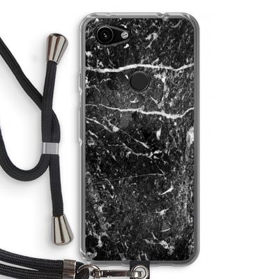 Zwart marmer: Pixel 3a Transparant Hoesje met koord