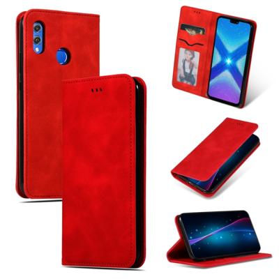 Retro huid voelen Business magnetische horizontale Flip lederen case voor Huawei Honor 8X (rood)