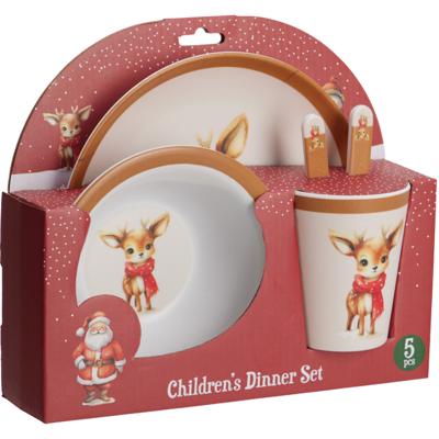 Kerst servies setje - 5-delig - met rendier - voor kinderen - ontbijtset - kerstdiner setje