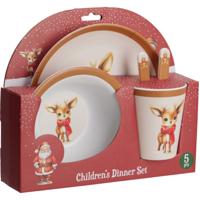 Kerst servies setje - 5-delig - met rendier - voor kinderen - ontbijtset - kerstdiner setje