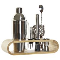 Luxe RVS cocktailshaker set 9-delig met houten houder 750 ml