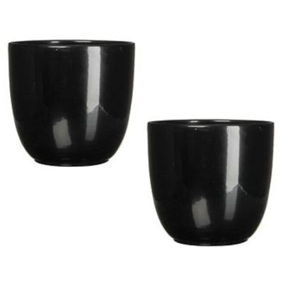 5x stuks bloempot zwart keramiek voor kamerplant H9 x D10 cm