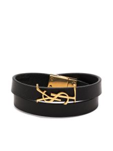 Saint Laurent bracelet en cuir à plaque logo YSL - Noir