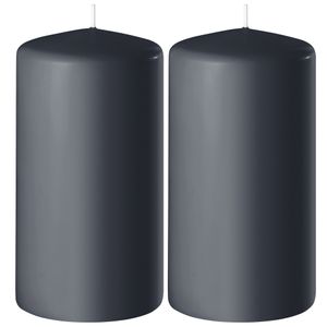 2x Antraciet grijze cilinderkaarsen/stompkaarsen 6 x 15 cm 58 branduren