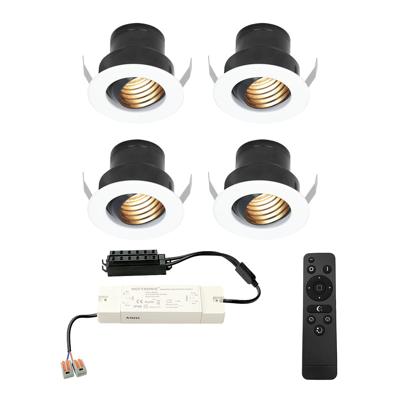 Set van 4 Medina LED Mini Inbouwspots met Trafo - 12 Volt 3 Watt 150 lumen - Dimbaar - Kantelbaar - Verzonken - Plat 35mm (Lage inbouwdiepte) - 2700K - IP44 waterdicht - Wit