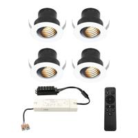 Set van 4 Medina LED Mini Inbouwspots met Trafo - 12 Volt 3 Watt 150 lumen - Dimbaar - Kantelbaar - Verzonken - Plat 35mm (Lage inbouwdiepte) - 2700K - IP44 waterdicht - Wit