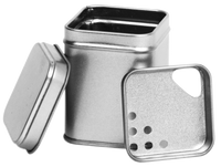 Thee/Kruidenblik zilver 53x53x71 mm  met strooi inzet