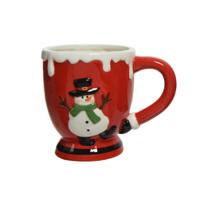 Kerst thema mok - rood - sneeuwpop - keramiek - 13 x 9 x 10,5 cm - beker