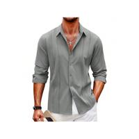 Men's Long-Sleeved Casual Button-Down Shirt - Khaki Regular Fit CXCS-018 Gray / S