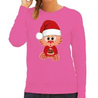 Foute Kersttrui/sweater voor dames - all I want - taart - roze - kerst poes - cadeau - thumbnail