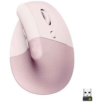 Logitech Lift Vertical Ergonomic Mouse Ergonomische muis Bluetooth, Radiografisch Optisch Roze 6 Toetsen 4000 dpi Ergonomisch