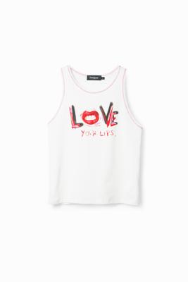 T-shirt zonder mouwen tekst - WHITE - S