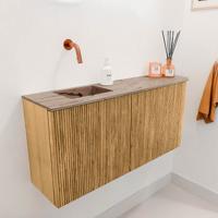 Toiletmeubel Mondiaz Joya Dlux | 91.6 cm | Meubelkleur Oak | Faye wastafel Arena Wasbak Links | Zonder kraangat(en) Toiletmeubel Mondiaz Joya Dlux | 91.6 cm | Meubelkleur Oak | Faye wastafel Arena Wasbak Links | Zonder kraangat(en)