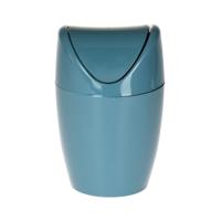 Mini prullenbakje - blauw - kunststof - met klepdeksel - keuken aanrecht/tafel model - 1,5 Liter
