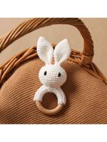 1pc Handmade Crochet Bunny Ear Wooden Teething Rings, Baby Teether Gift For Teething Period White / one-size