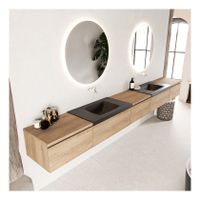 Mondiaz Bukla 340cm badmeubel met module 60 kleur washed oak 5 lades met dubbele wastafel zonder kraangat kleur urban