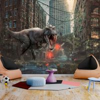Zelfklevend fotobehang - Dinosaurus in de stad , Premium Print - thumbnail