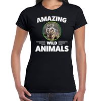 T-shirt wolven amazing wild animals / dieren zwart voor dames - thumbnail