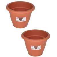 Set van 2x stuks terra cotta kleur ronde plantenpot/bloempot kunststof diameter 16 cm