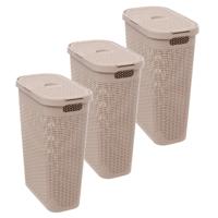 Smalle Wasmand met deksel Rotan - 3x - beige - gevlochten kunststof - 40 liter - 26 x 46 x 60 cm Smalle Wasmand met deksel Rotan - 3x - beige - gevlochten kunststof - 40 liter - 26 x 46 x 60 cm