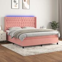Boxspring met matras en LED fluweel roze 160x200 cm