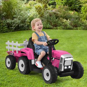 12V Kindertractor met Aanhanger Elektrische Speelgoedauto 135 x 51 x 53 cm Roze
