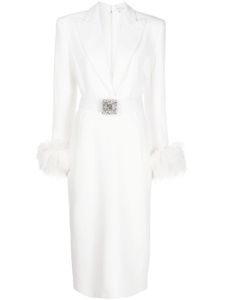 Andrew Gn robe bordée de plumes à ornements en cristal - Blanc