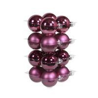 16x stuks glazen kerstballen cherry roze (heather) 8 cm mat/glans - Kerstbal - thumbnail