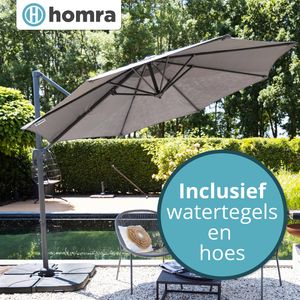 Zweefparasol met voetpedaal Ø300 cm Homra - Inclusief 4 Vulbare Tegels&Beschermhoes - Grijs