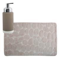 MSV badkamer droogloop mat/tapijt Kiezel - 50 x 80 cm - zelfde kleur zeeppompje - beige - Badmatjes