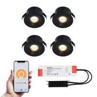 Set van 4 Cadiz Smart LED Mini Inbouwspots - Veranda spots - 12V 3W 200lm - Dimbaar - Wifi & Bluetooth - 2700K - IP44 waterdicht - Zwart