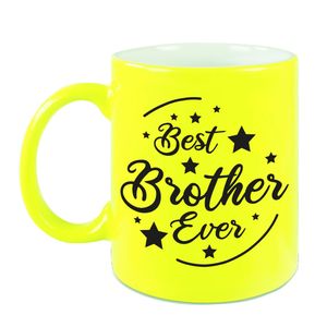 Best Brother Ever cadeau mok / beker neon geel 330 ml   -