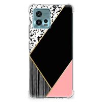 Motorola Moto G72 Shockproof Case Zwart Roze Vormen