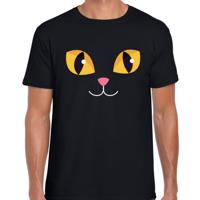 Kat / poes gezicht verkleed t-shirt - zwart - voor heren - Carnaval - Dieren - Katten gezicht