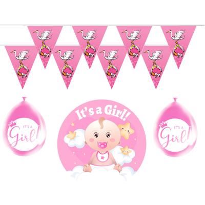 Geboorte baby meisje thema versiering - 19 artikelen - roze - binnen - slingers - ballonnen - bord