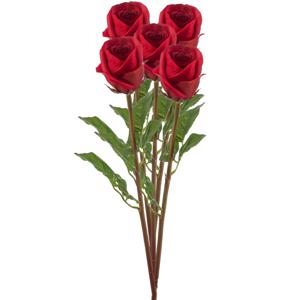 Kunstbloem Roos Bud tak - 5x - 58 cm - rood - Kunst zijdebloemen