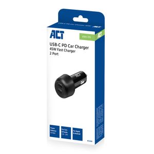 ACT Connectivity 2-poorts USB-C Fast Charge Autolader 45W met Power Delivery oplader