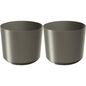 Prosperplast Plantenpot/bloempot Babylon - 2x - kunststof - buiten/binnen - titanium grijs - D18 x H18 cm - Plantenpotte