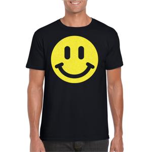 Verkleed T-shirt voor heren - Smile Emoticon - zwart - carnaval/foute party - feestkleding