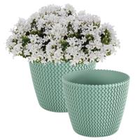 Plantenpot/bloempot Splofy - 2x - mint groen - kunststof - D19 x H16 cm - binnen/buiten