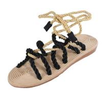 Vrouwen sandalen Stagger hennep touw schoenen grootte: 40 (zwart)