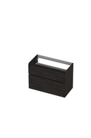 INK wastafelonderkast 2 laden greeploos houten keerlijst asymmetrisch 90x45x65cm, houtskool eiken - thumbnail