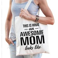 Awesome mom / geweldige moeder cadeau tas wit voor dames - Feest Boodschappentassen - thumbnail