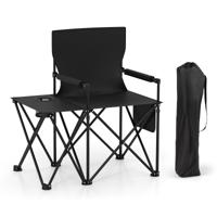 Opvouwbare Campingstoel 2-delige set Klapstoel met Zijtafel Bekerhouder & Zijzak Zwart