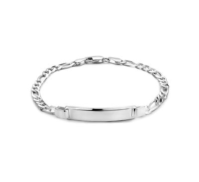 Graveerarmband Figaro-Plaat zilver 6 mm 19 cm