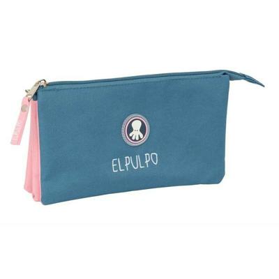 Pennenetui met 3 vakken El Pulpo Blauw Roze 22 x 12 x 3 cm