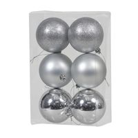 Kerstballen - 6x st - zilver - 8 cm - kunststof - kerstversiering - thumbnail