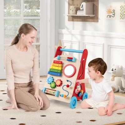 Houten Loopwagen voor Kinderen 3+ Duwwagen met Handvat Opbergruimte Wielen Leerzame Loopwagen Montessori Zit-Sta Loopspeelgoed