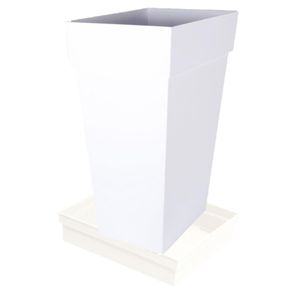 Bloempot Toscane vierkant kunststof wit L43 x B43 x H80 cm inclusief onderschaal L33 x B33 x H5 cm